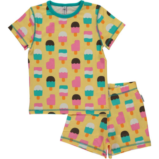 Maxomorra Pyjama Set SS Ice Cream Yellow