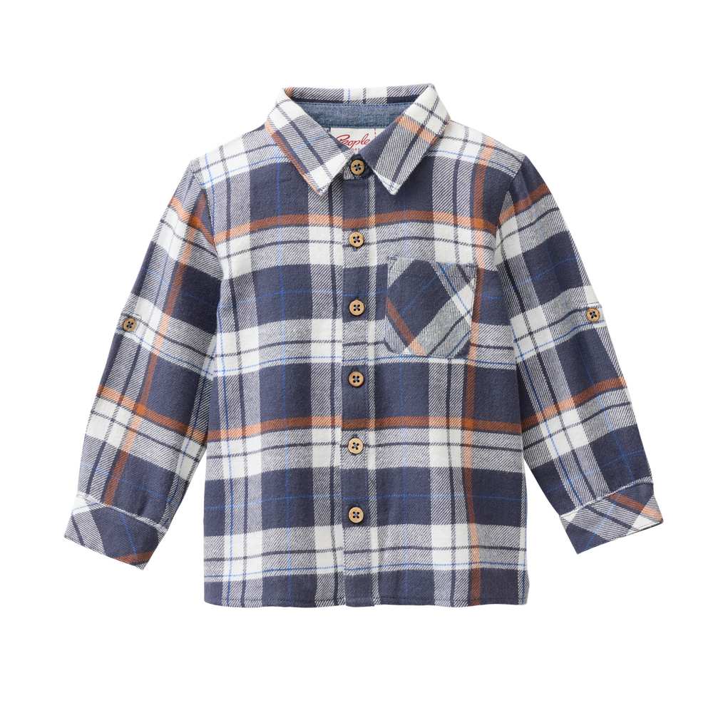 People Wear Organic Flanell-Hemd dunkelblau kariert