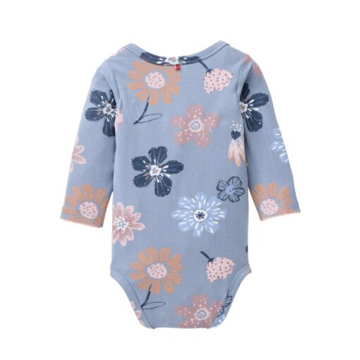 People Wear Organic Langarm-Body Herbstblumen rauchblau