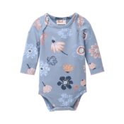 People Wear Organic Langarm-Body Herbstblumen rauchblau